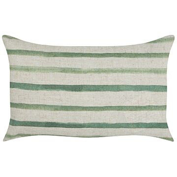 Decorative Cushion Green And Beige Striped Pattern 50 X 30 Cm Modern Boho Decor Accessories Beliani