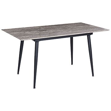 Dining Table Black White Mdf Iron 120/150 X 80 Cm Marble Effect Extendable Top Metal Legs Rectangular Modern Design Beliani