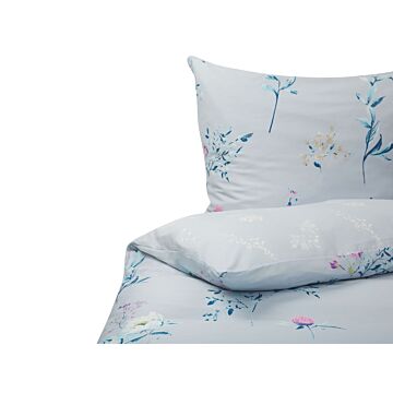 Duvet Cover And Pillowcase Set Light Blue Cotton Floral Pattern 200 X 220 Cm Modern Bedroom Beliani