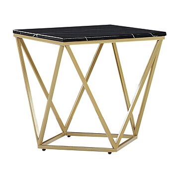 Side End Table Black Tabletop Gold Metal Frame 50 X 50 Cm Square Marble Effect Glam Beliani