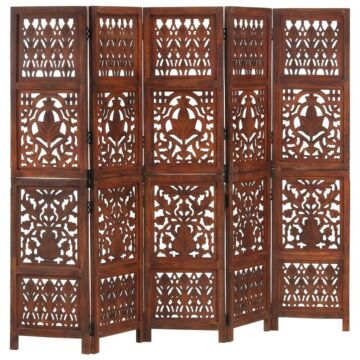 Vidaxl Hand Carved 5-panel Room Divider Brown 200x165 Cm Solid Mango Wood