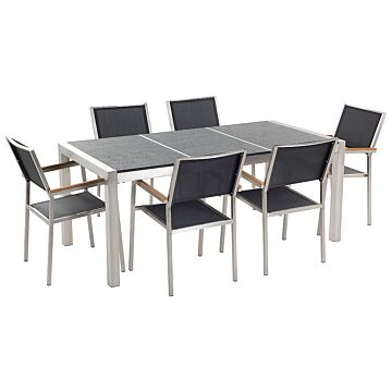 Garden Dining Set Black With Black Basalt Table Top 6 Seats 180 X 90 Cm Beliani