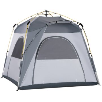Outsunny 4 Person Automatic Camping Tent, Outdoor Pop Up Tent, Portable Backpacking Dome Shelter, Light Grey