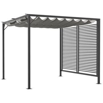 Outsunny 3 X 2.8m Metal Pergola, With Retractable Fabric Roof - Grey