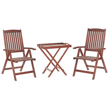Garden Bistro Set Light Acacia Wood Table 2 Chairs Adjustable Backrest Folding Rustic Style Beliani