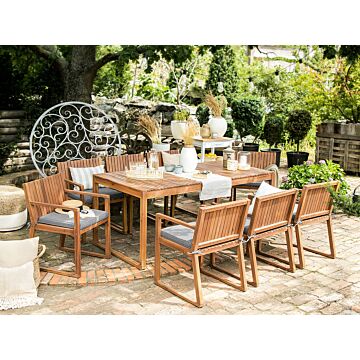 Garden Dining Set Light Acacia Wood Table 8 Chairs With Grey Cushions