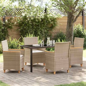 Vidaxl 5 Piece Garden Dining Set With Cushions Beige Poly Rattan