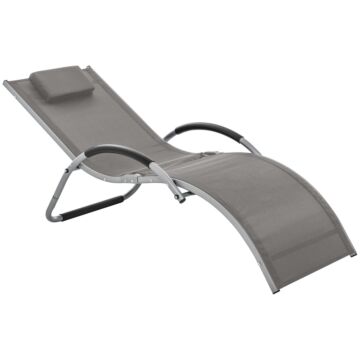 Outsunny Ergonomic Lounger Chair Portable Armchair With Removable Headrest Pillow For Garden Patio Outside All Aluminium Frame Khaki