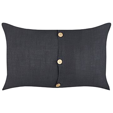 Set Of 2 Decorative Cushions Black Linen Cotton 30 X 50 Cm Decorative Buttons Classic Retro Decor Accessories Beliani
