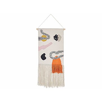 Wall Hanging Multicolour Cotton Polyester 44 X 123 Cm Handwoven With Tassels Geometric Pattern Wall Décor Boho Style Living Room Bedroom Beliani