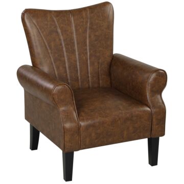 Homcom Upholstered Accent Chair With Rolled Arms And Wood Legs, Armchair For Living Room Bedroom, Brown