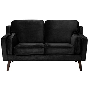 Sofa Black 2 Seater Velvet Wooden Legs Classic Beliani