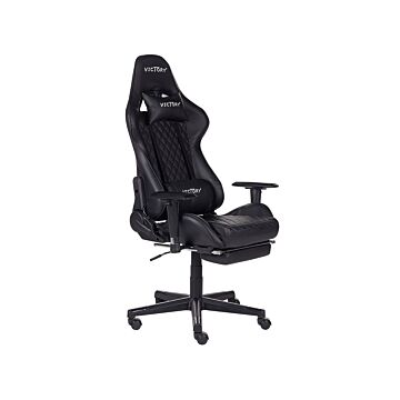Gaming Chair Black Faux Leather Swivel Adjustable Armrests And Height Footrest Modern Beliani