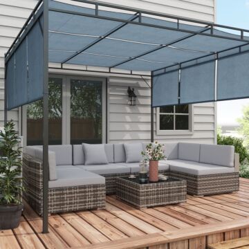 Outsunny 7 Pcs Pe Rattan Garden Furniture Set W/ Thick Padded Cushion, Patio Corner Sofa Sets W/ Glass Coffee Table & Pillows, Mixed Grey