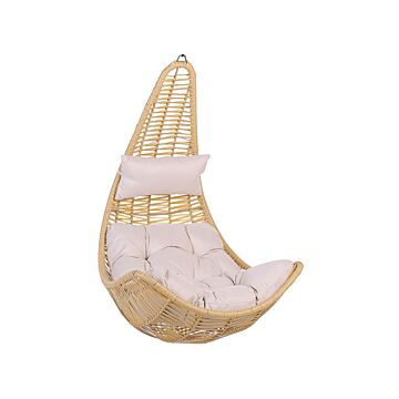 Hanging Chair Beige Pe Rattan Swing Egg Shape Ceiling-mounted Wicker Rustic Boho Beliani
