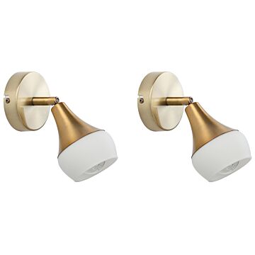Set Of 2 Adjustable Wall Lamps Gold Metal Sconce Industrial Beliani