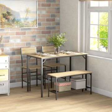 Homcom Four-piece Dining Set, With Table, Chairs And Bench