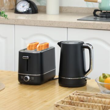 Homcom Kettle And Toaster Set, 1.7l 3000w Fast Boil Kettle & 2 Slice Toaster Kitchen Set With 6 Level Browning Controls, Defrost, Reheat, Black