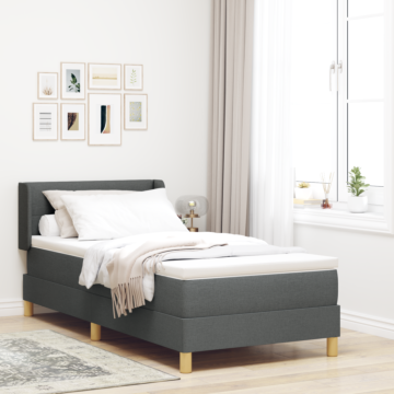 Vidaxl Box Spring Bed With Mattress Dark Grey 100x200 Cm Fabric, Vidaxl Headboard Button Tufted Dark Grey 100 Cm Fabric