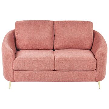 Sofa Pink Fabric Upholstery Gold Legs 2 Seater Loveseat Retro Beliani
