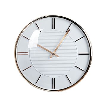Wall Clock White Metal Synthetic Material Ø 34 Cm Glam Design Without Numbers Living Room Decor Beliani