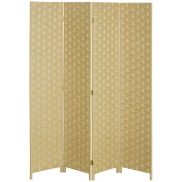 Homcom 4-panel Room Dividers, Wave Fibre Freestanding Folding Privacy Screen Panels, Partition Wall Divider For Indoor Bedroom Office, 170 cm, Brown