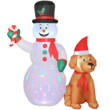 Outsunny 6ft Christmas Inflatables Snowman & Dog With Built-in Led Lights And Flashing Light, Blow Up Christmas Inflatable Decoration For Indoor Outdoor Decor, Garden