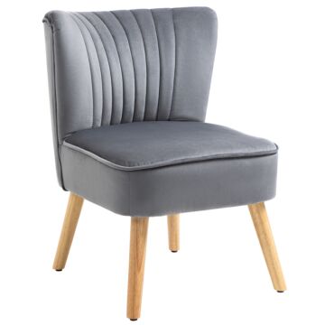 Homcom Modern Accent Chair, Fabric Living Room Chair With Rubber Wood Legs And Thick Padding, Grey