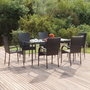 Vidaxl 7 Piece Garden Dining Set Black Poly Rattan