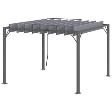 Outsunny 3 X 3(m) Outdoor Pergola With Retractable Roof, Aluminium Louvered Patio Gazebo Canopy For Lawn Garden Patio, Grey