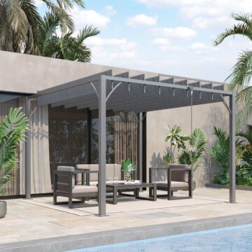 Outsunny 3 X 3(m) Outdoor Pergola With Retractable Roof, Aluminium Louvered Patio Gazebo Canopy For Lawn Garden Patio, Grey