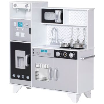 Aiyaplay Kids Play Kitchen With Sound, Ice/coffee Maker, Utensils, Microwave, Stainless Steel Utensils, For 3-6 Years