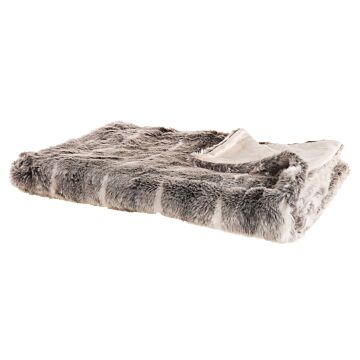 Blanket Brown And White Acrylic 150 X 200 Cm Fluffy Rustic Throw Living Room Decorations Beliani