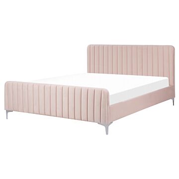 Bed Frame Pastel Pink Velvet Eu King Size 5ft3 Tufted Headboard Metal Legs Modern Design Beliani