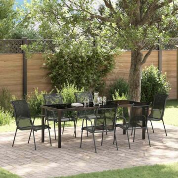 Vidaxl 7 Piece Garden Dining Set Black Textilene And Steel