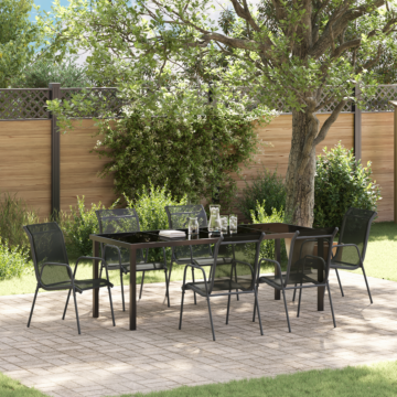 Vidaxl 7 Piece Garden Dining Set Black Textilene And Steel