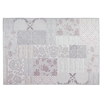 Rug Multicolour Grey Polyester 160 X 230 Cm Low Pile Floral Pattern Beliani