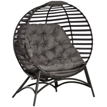 Outsunny 2 Seater Egg Chair With Soft Cushion, Steel Frame And Side Pocket, Garden Patio Basket Chair For Indoor, Outdoor, Brown