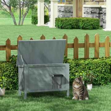 Pawhut Outdoor Cat House Wooden Insulated With Removable Floor, Waterproof Openable Roof - Charcoal Grey