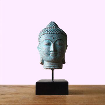 Stillness Buddha Head On Stand - Green Copper