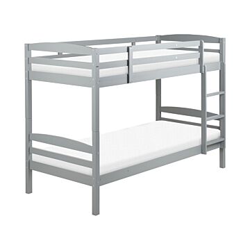 Bunk Bed Grey Pine Eu Single Size 3ft 90 X 200 Cm High Sleeper Children Kids Bedroom Ladder Slats Beliani