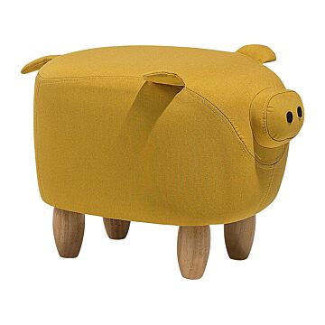 Animal Pig Children Stool Yellow Fabric Wooden Legs Nursery Footstool Beliani