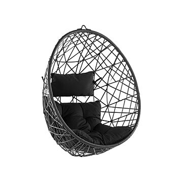 Hanging Chair Black Rattan Round Wicker Basket Without Stand With Cushions Boho Beliani