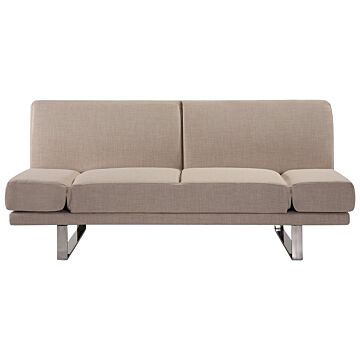 Sofa Bed Beige Fabric Upholstery 4 Seater Click Clack Mechanism Adjustable Armrests Beliani