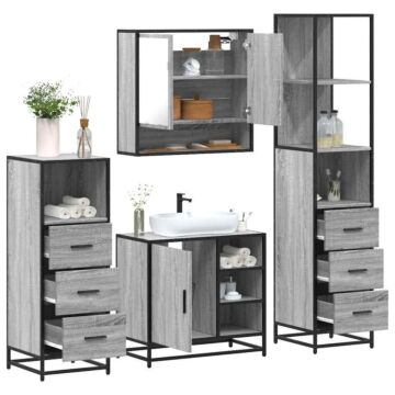 Vidaxl 4 Piece Bathroom Furniture Set Grey Sonoma Engineered Wood