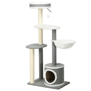 Pawhut Cat Tree For Indoor Cats, Cat Tower With Scratching Posts, Multi-level Kitten Climbing Tower, 132cm