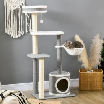 Pawhut Cat Tree For Indoor Cats, Cat Tower With Scratching Posts, Multi-level Kitten Climbing Tower, 132cm