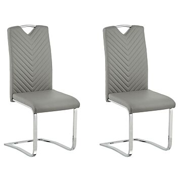 Set Of 2 Dining Chairs Light Grey Faux Leather Upholstered Seat High Back Cantilever Conference Room Modern Beliani