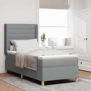 Vidaxl Box Spring Bed With Mattress & Led Light Grey 100x200 Cm Fabric
