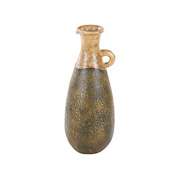 Decorative Vase Green And Gold Terracotta 50 Cm Handmade Painted Retro Vintage-inspired Design Beliani